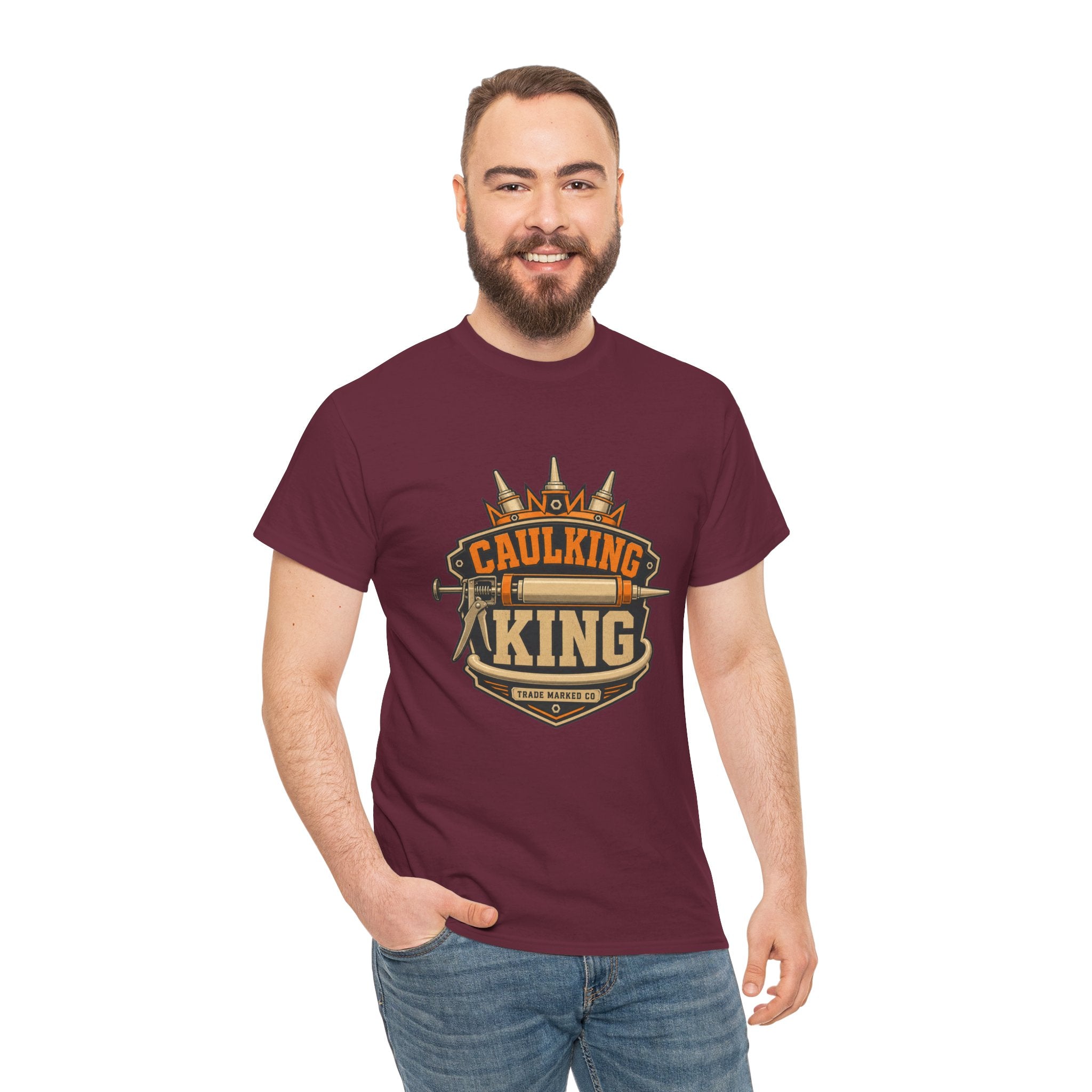 Caulking King T-Shirt — Funny Handyman Crown Logo Tee for Contractors