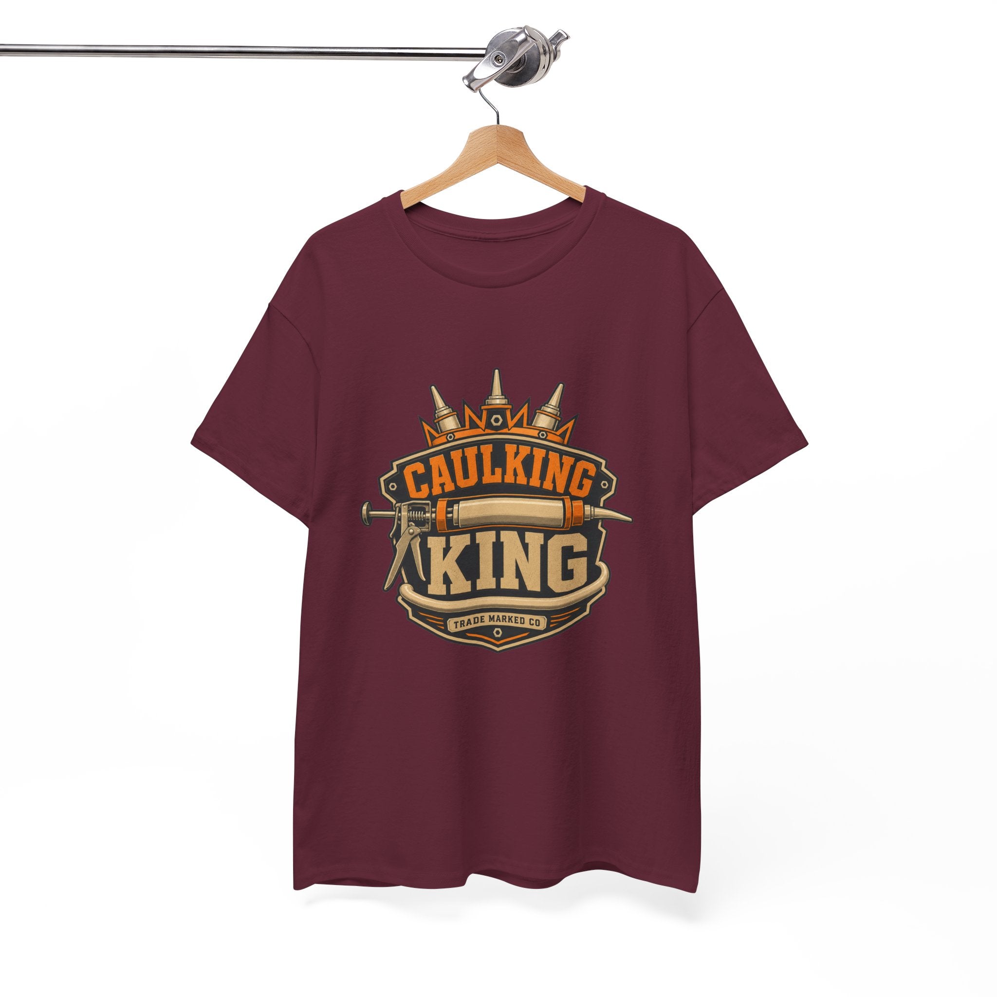Caulking King T-Shirt — Funny Handyman Crown Logo Tee for Contractors