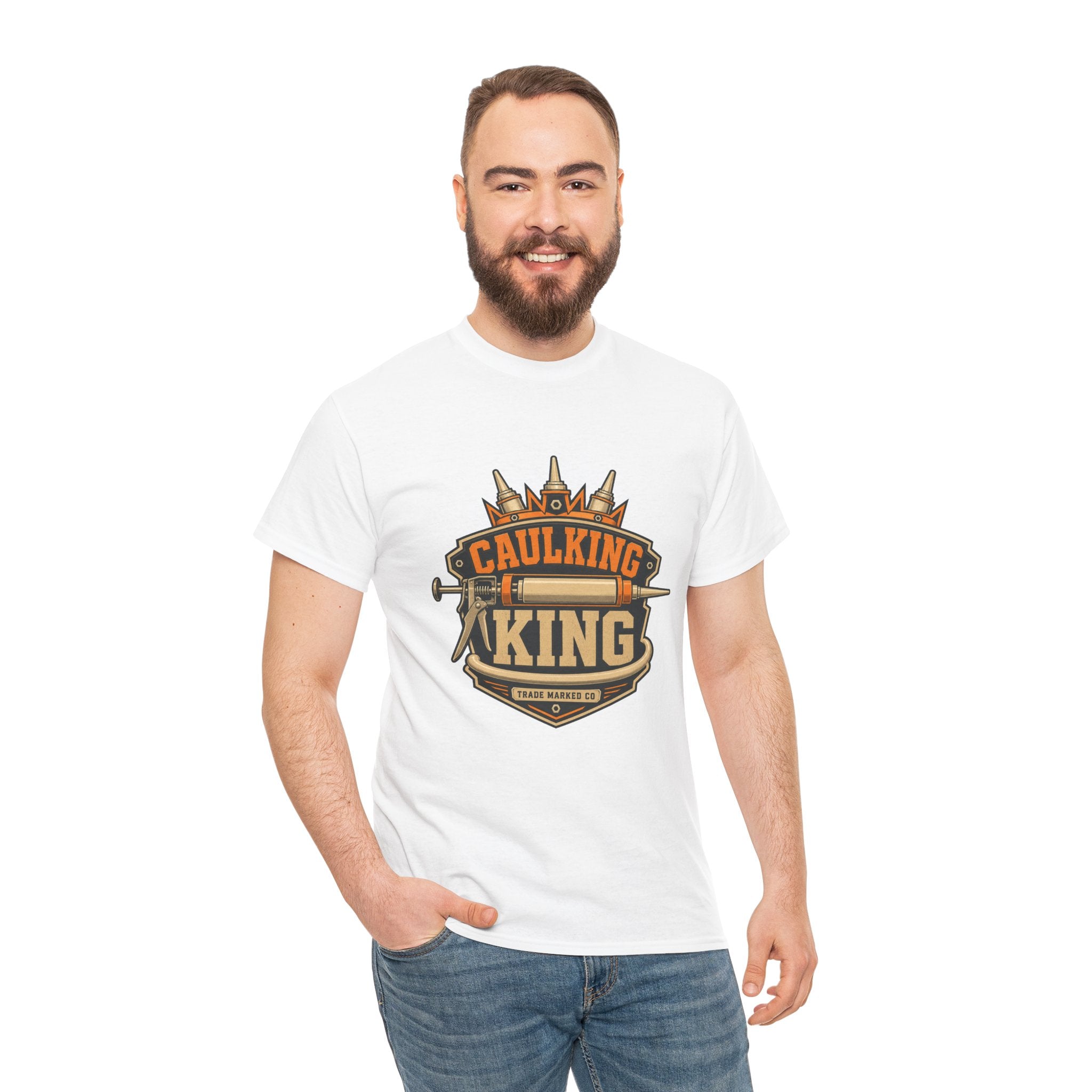 Caulking King T-Shirt — Funny Handyman Crown Logo Tee for Contractors