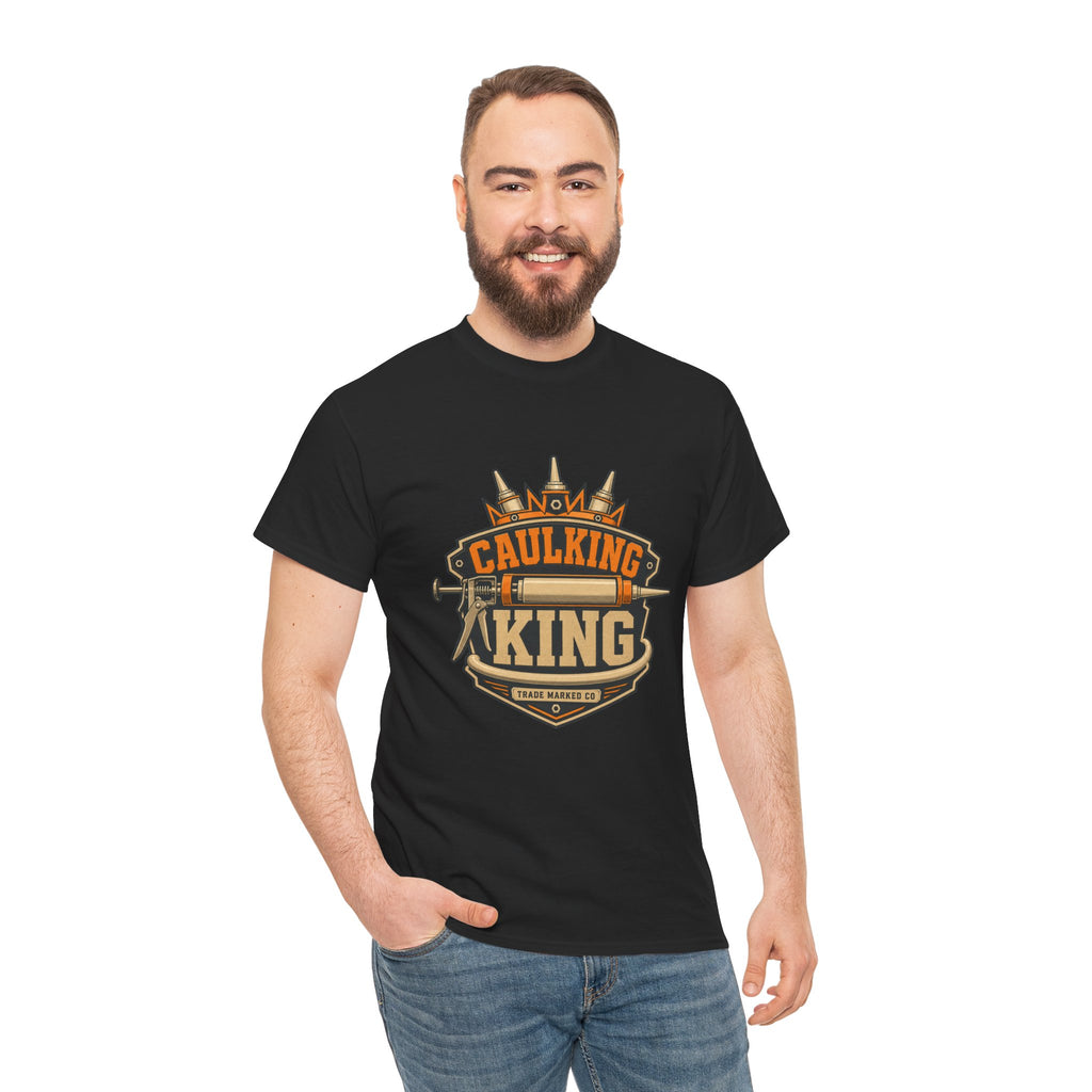 Caulking King T-Shirt — Funny Handyman Crown Logo Tee for Contractors